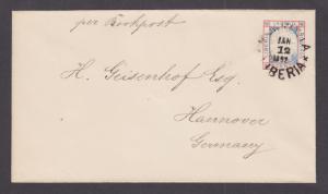 Liberia H&G B2 used 1892 3c Envelope Morovia to Hannover, Germany, PER BOOKPOST