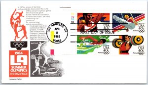 US FIRST DAY COVER 1984 OLYMPIC GAMES LOS ANGELES PB (4) ON ARISTOCRAT CACHET B