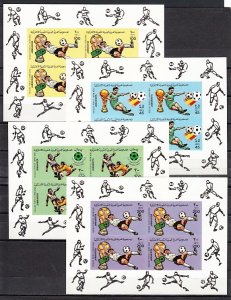 Libya, Scott cat. 1016-1019. Spain`s World Cup Soccer, 4 IMPERF sheets of 4. ^