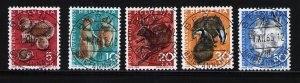 Switzerland B350-B354 superb cancels used set wild animals hedgehog badger hare