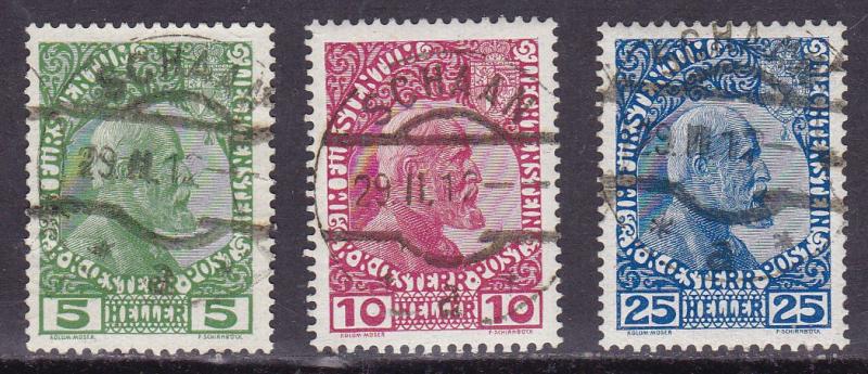 Liechtenstein 1912 First Set Austrian Admin. Prince Johann II  (3) in VF/Used