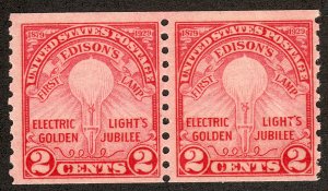 1929 U.S Edison First lamp 2¢ coil pair Perf 10 vertically MNH Sc# 656 $45.00