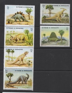 St. Thomas and Prince #664-6  (1982 Dinosaurs set ) VFMNH CV $17.10