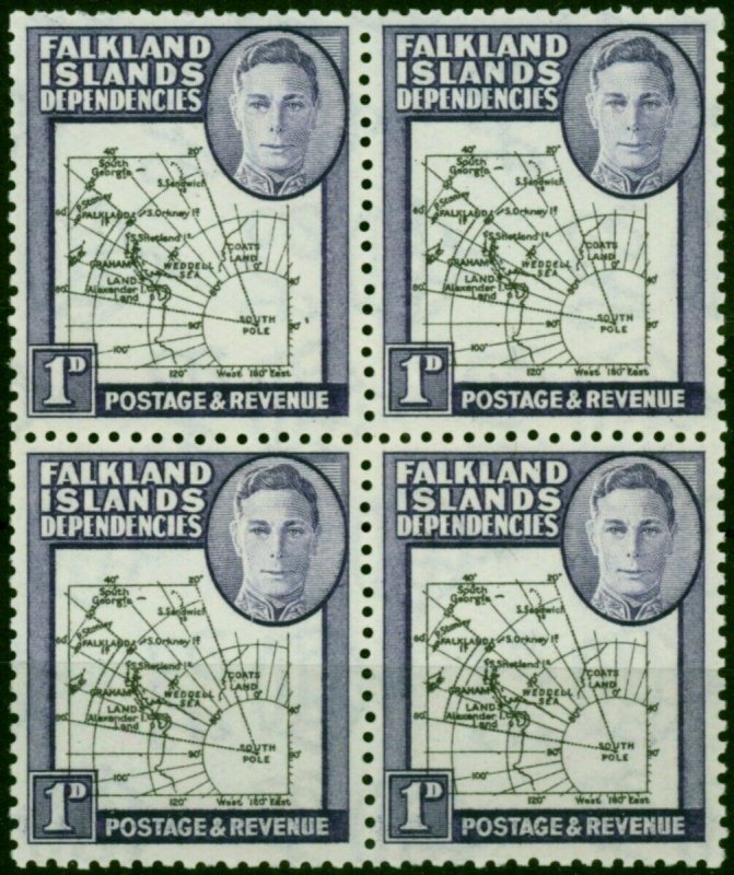 Falkland Island Dep 1946 1d Black & Violet SGG2 V.F MNH Block of 4 1