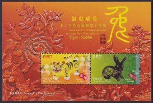 Hong Kong 2023 Lunar New Year Gold Silver Tiger Rabbit 福虎瑞兔 $100 sheetlet MNH