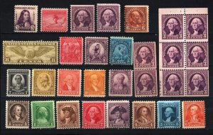 UNITED STATES 1932 SET OF 24 STAMPS & BOOKLET PANE WITH 6 STAMPS MNH