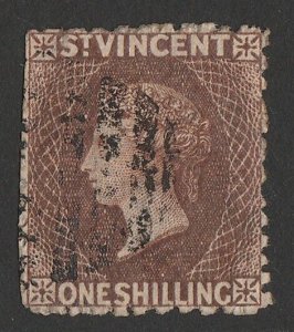 ST. VINCENT 1869 QV 1/- brown, no wmk, perf 11-12½.