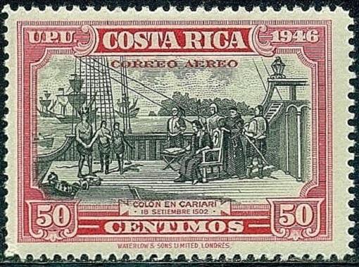 Costa Rica #C152 Air Mail Stamp 1947 50c Columbus in Cariari  Unused Mint