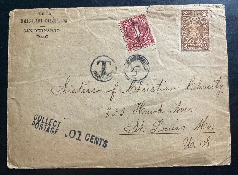 1900s San Bernardo Chile Postage Due Cover To St. Louis MO USA 