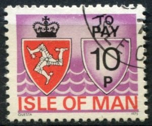 Isle of Man Sc#J14 Used, 10p rdsh pur & multi, Coat of Arms 1975 (1975)