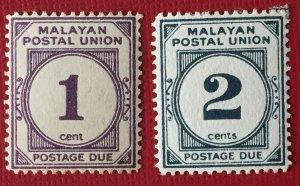 1951 MALAYAN POSTAL UNION Postage Due 1c & 2c MLH SG#D14 & D15 M5201