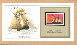 THE HANNA SAILING SHIP 1976 ST LUCIA 1/2c Stamp Presentation Card #714288