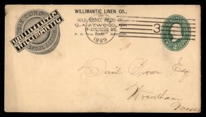 US 1889Boston MA Willimantic LInen Co Six Cord Spool cotton Advertising Cover