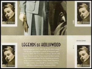 US 5012a Legends Hollywood Ingrid Bergman imperf NDC cross gutter block MNH 2015