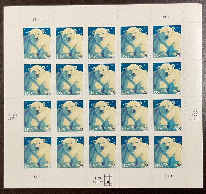 4387 Polar Bears MNH 26 c Sheet of 20 FV $5.60  2009