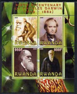 RWANDA - 2009 - Charles Darwin - Perf 4v Sheet - MNH - Private Issue