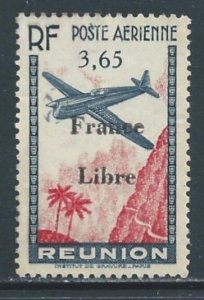 Reunion #C14 Mint No Gum 3.65fr Airplane Issue Ovptd. France Libre