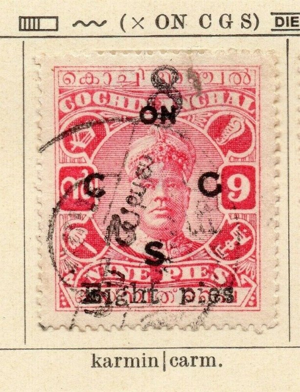 Cochin 1923 Early Issue Fine Used 8p. Surcharged Optd 322457