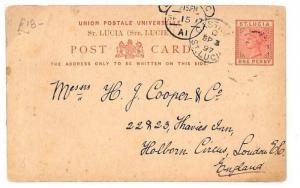 BE125 1897 ST LUCIA Castries Postal Stationery Postcard Cover  