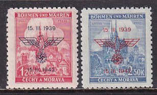 Bohemia Moravia 1942 Sc 60-1 World War 2 German Occupation Nazi Logo Stamp MH