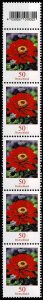 Germany 2020,Sc.#3160 MNH strip of 5 with number 55 on the back, Flower: Zinnia