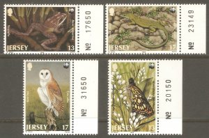 JERSEY GB Sc# 507 - 510 MNH FVF Set4 WWF Owl Butterfly Lizard Wildlife Fauna