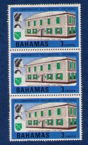 1968 Bahamas Sc 280 QE II Nassau Legislative Building 3C Strip of 3 Mint,NG,F-VF