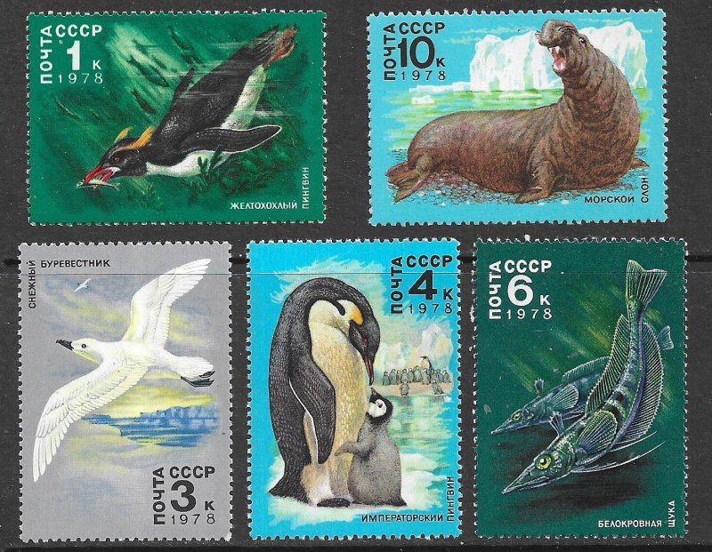 RUSSIA USSR 1978 Antarctic Wildlife Set Sc 4679-4683 MNH