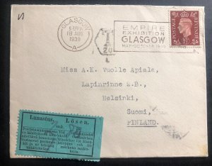 1938 Glasgow Scotland  England Postage Due Cover To Helsinki Finland