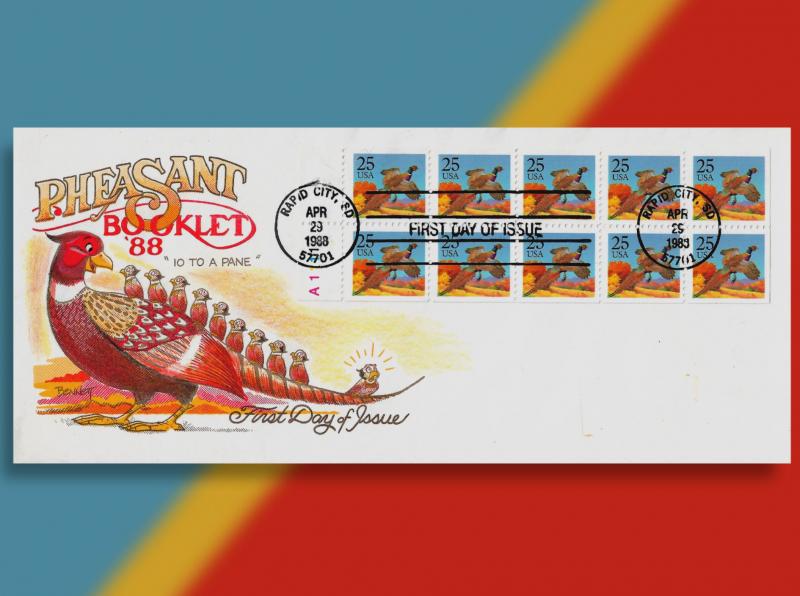 Mama Pheasant Takes Her Ten Chicks for a Ride on #10 Pheasant Pane FDC