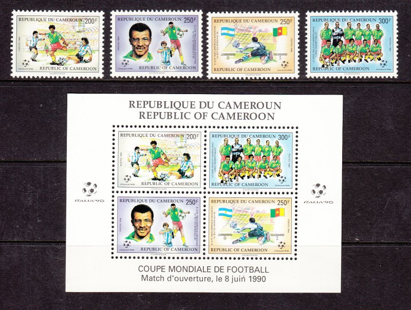 Cameroun Sc 848-851a MNH. 1990 World Soccer Championship + Souvenir Sheet, VF 