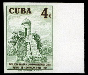 Cuba #585, 1957 Havana Fortifications, imperf. sheet margin single, never hin...