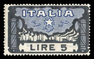 Italy #164 Cat$72.50, 1923 5l black and blue, never hinged