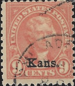 US Scott #667 Used Fine 1929 Kansas Overprint Stamp