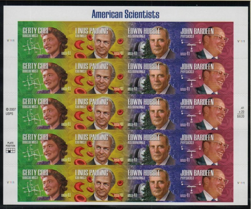 2008 American Scientists 4 different Sc 4227a MNH 41c sheet of 20