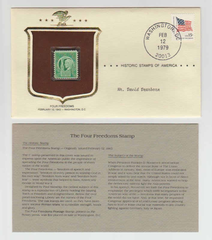 908 Four Freedoms WWII w/ Historic Stamps America Commemorative Cover