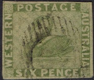 WESTERN AUSTRALIA 1860 SWAN 6D IMPERF USED