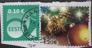 Estonia 750 & 776 (used on piece, Haabneeme pmk) posthorn & Christmas (2013/14)