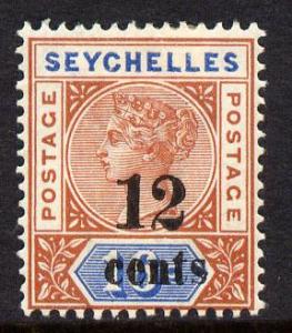 Seychelles 1893 QV surcharged 12c on 16c chestnut & b...