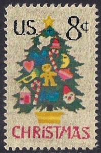 #1508 8 cent Christmas, Needlepoint Tree stamp used XF