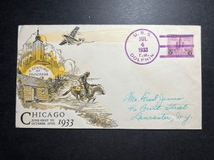 1933 USA Naval Cover USS Dolphin Chicago IL to Lancaster NY Worlds Fair Century