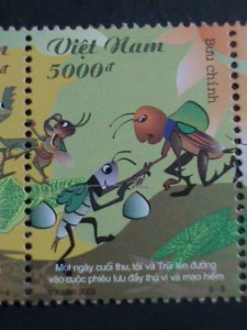 ​VIETNAM CARTOON STAMP-FAMOUS STORY-HARD WORKING ANTS FAMILY-STAMP MNH SET VF