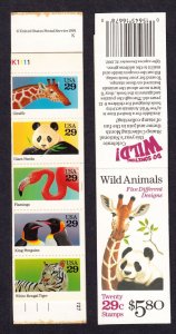 1992 Wild Animals  BK202  (4 panes Sc 2709a)  plate number K1111 fresh MNH