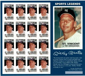 St. Vincent 1996 SC# 2379 Mickey Mantle, Baseball - Sheet of 16 Stamps - MNH