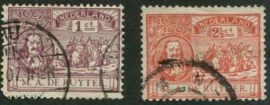 Netherlands SC# 88-9 Admrial de Ruyter and Fleet 1c, 2-1/2c Used SCV $4.50