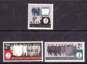 Malta-Sc#381-3- id6-unused hinged set-Human Rights-1968-