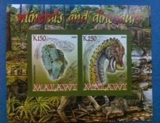 Malawi 2008 M/S Minerals Dinosaurs Prehistoric Animals Stone Stamps (4) imperf