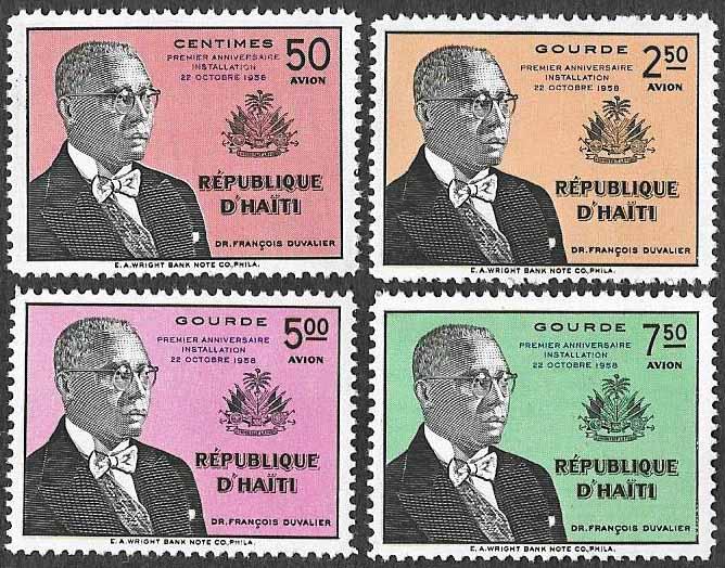 Haiti SC C122-C125 - 1st Anniv of Dr Francois Duvalier Inauguration - MNH - 1958