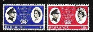 Barbados-Sc#285-6- id9-used set-Royal Visit-Omnibus-1966-please note that