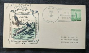 1943 USS Jack Commission US Navy Submarine Cover to Brooklyn New York